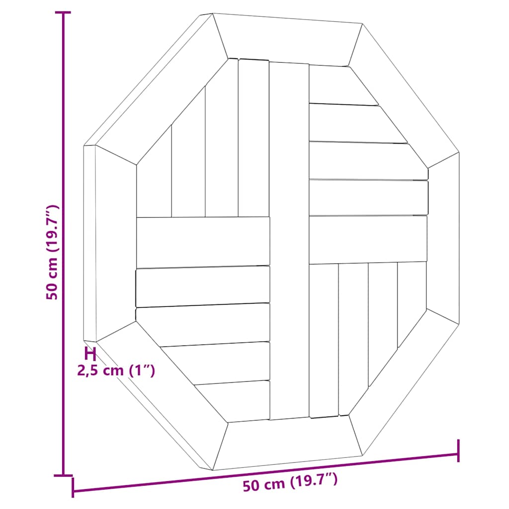 Countertop, 50x50x2.5cm, solid teak, octagonal