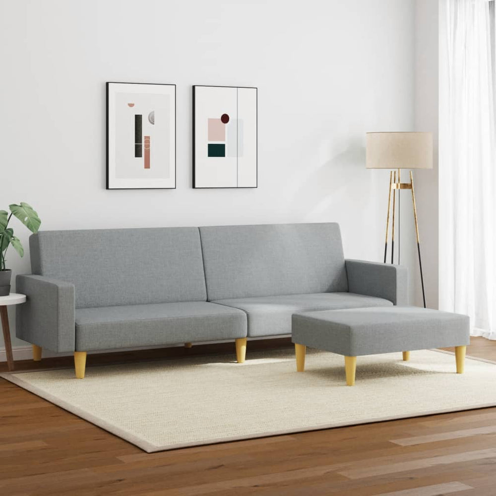 Dvivietė sofa-lova su pakoja, šviesiai pilkos spalvos, audinys