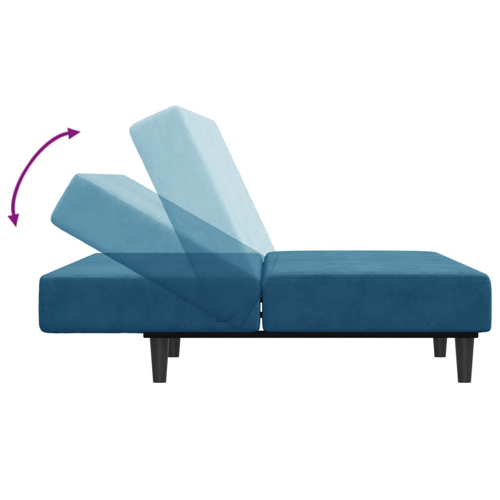 Dvivietė sofa-lova su pakoja, mėlynos spalvos, aksomas