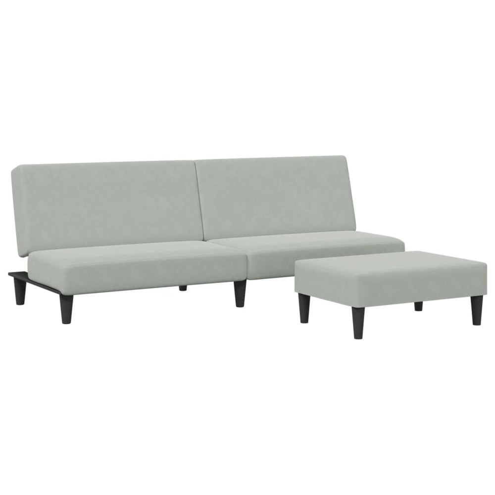 Dvivietė sofa-lova su pakoja, šviesiai pilkos spalvos, aksomas