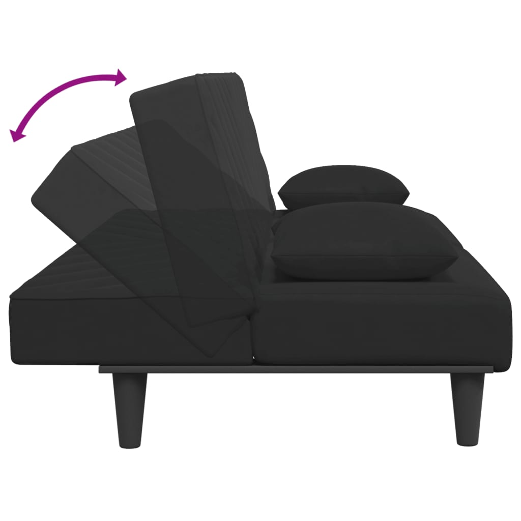 Sofos komplektas su pagalvėmis, 2 dalių, juodas, aksomas