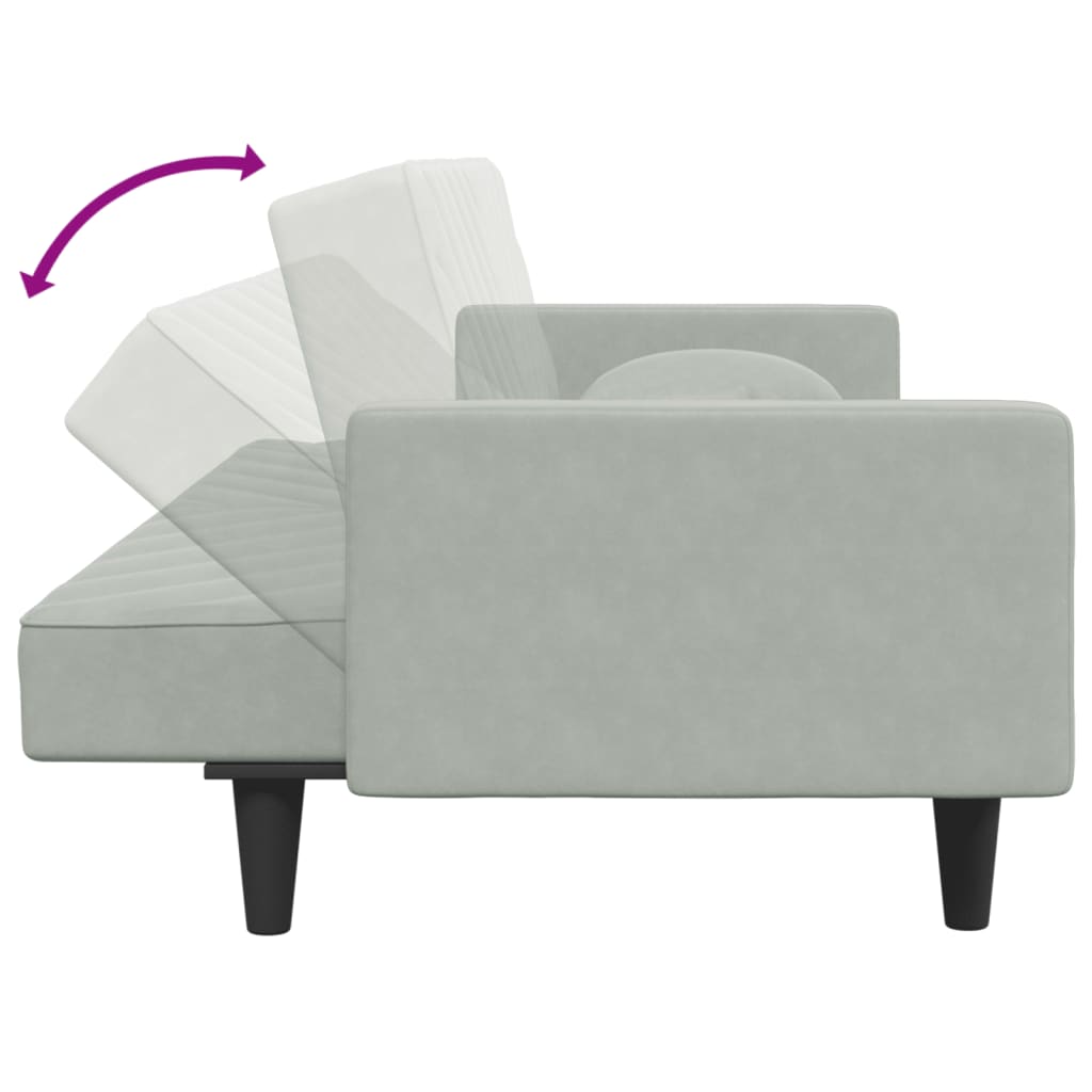 Sofos komplektas su pagalvėmis, 2 dalių, pilkas, aksomas