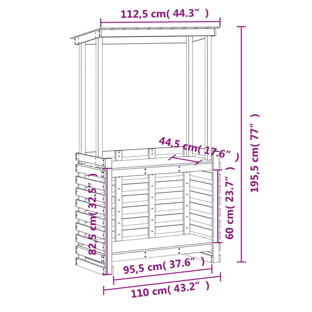 Lauko baro stalas su stogeliu, 112,5x57x195,5cm, mediena