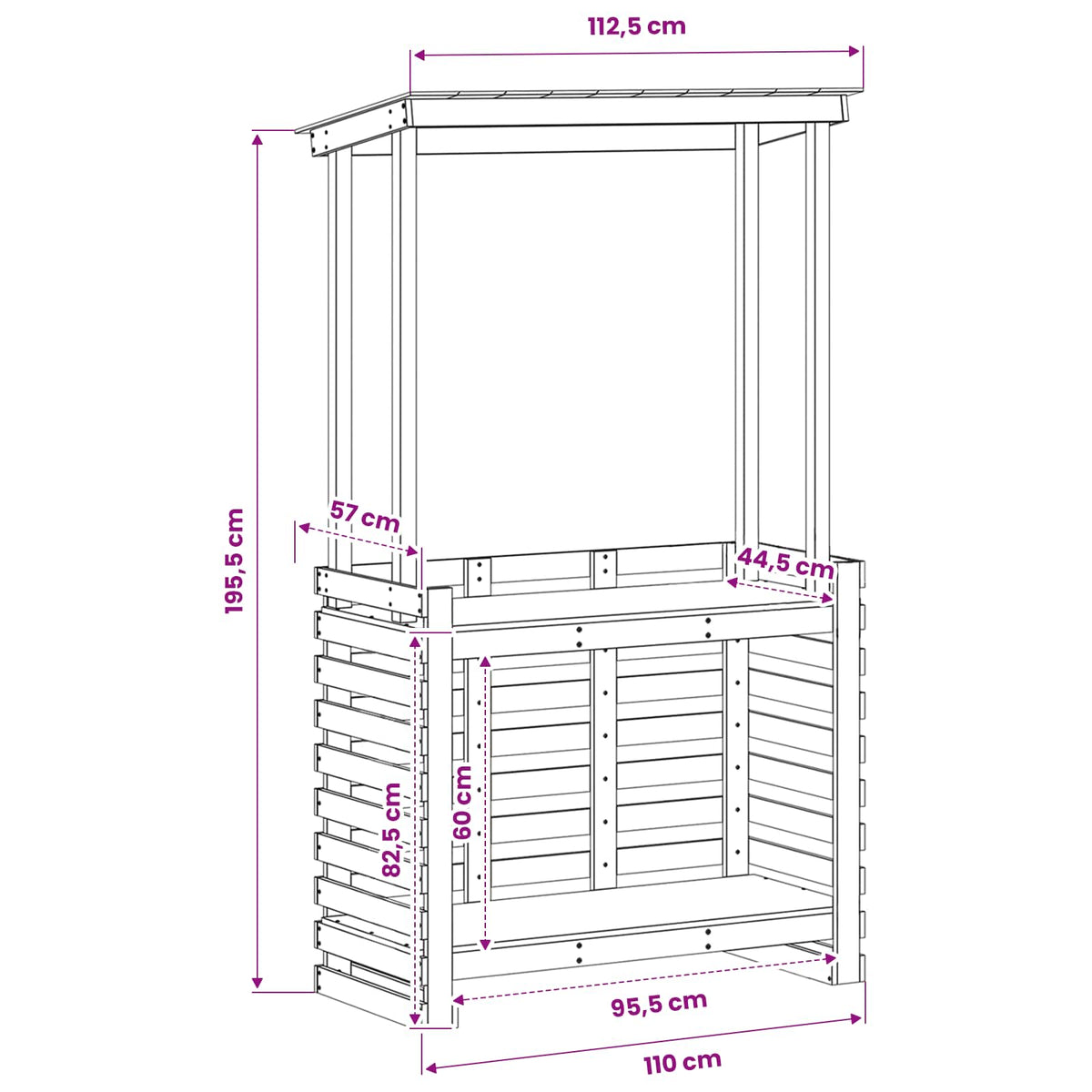 Lauko baro stalas su stogeliu, 112,5x57x195,5cm, mediena