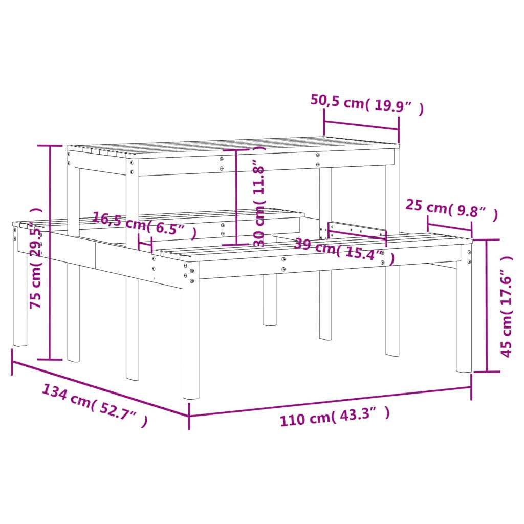 Iškylų stalas, 110x134x75cm, douglas eglės medienos masyvas