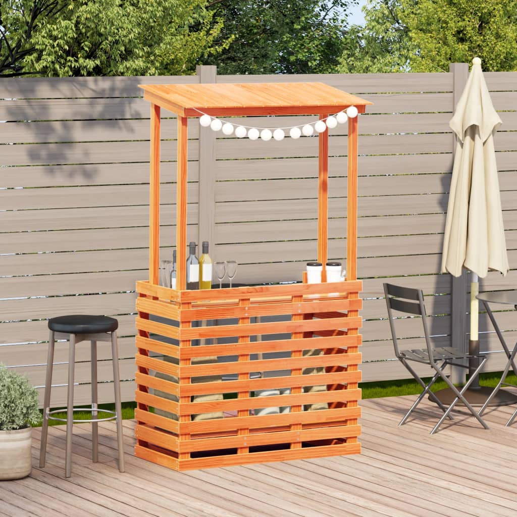 Outdoor bar table with canopy, brown, 112.5x57x195.5cm, wood