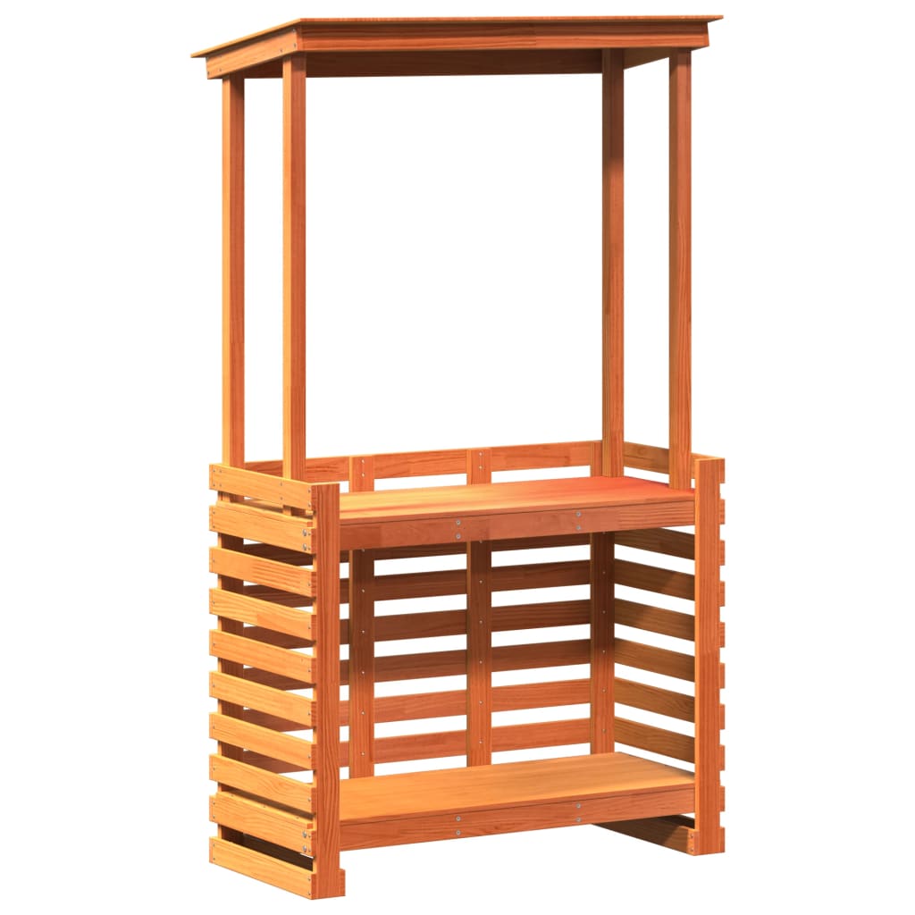 Outdoor bar table with canopy, brown, 112.5x57x195.5cm, wood