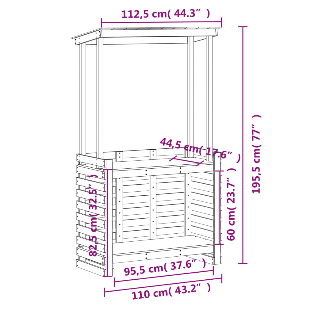 Outdoor bar table with canopy, brown, 112.5x57x195.5cm, wood