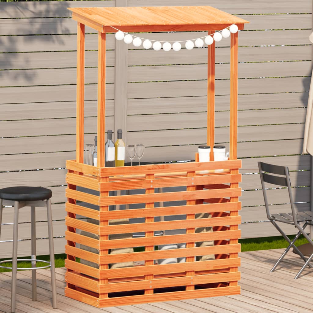 Outdoor bar table with canopy, brown, 112.5x57x195.5cm, wood