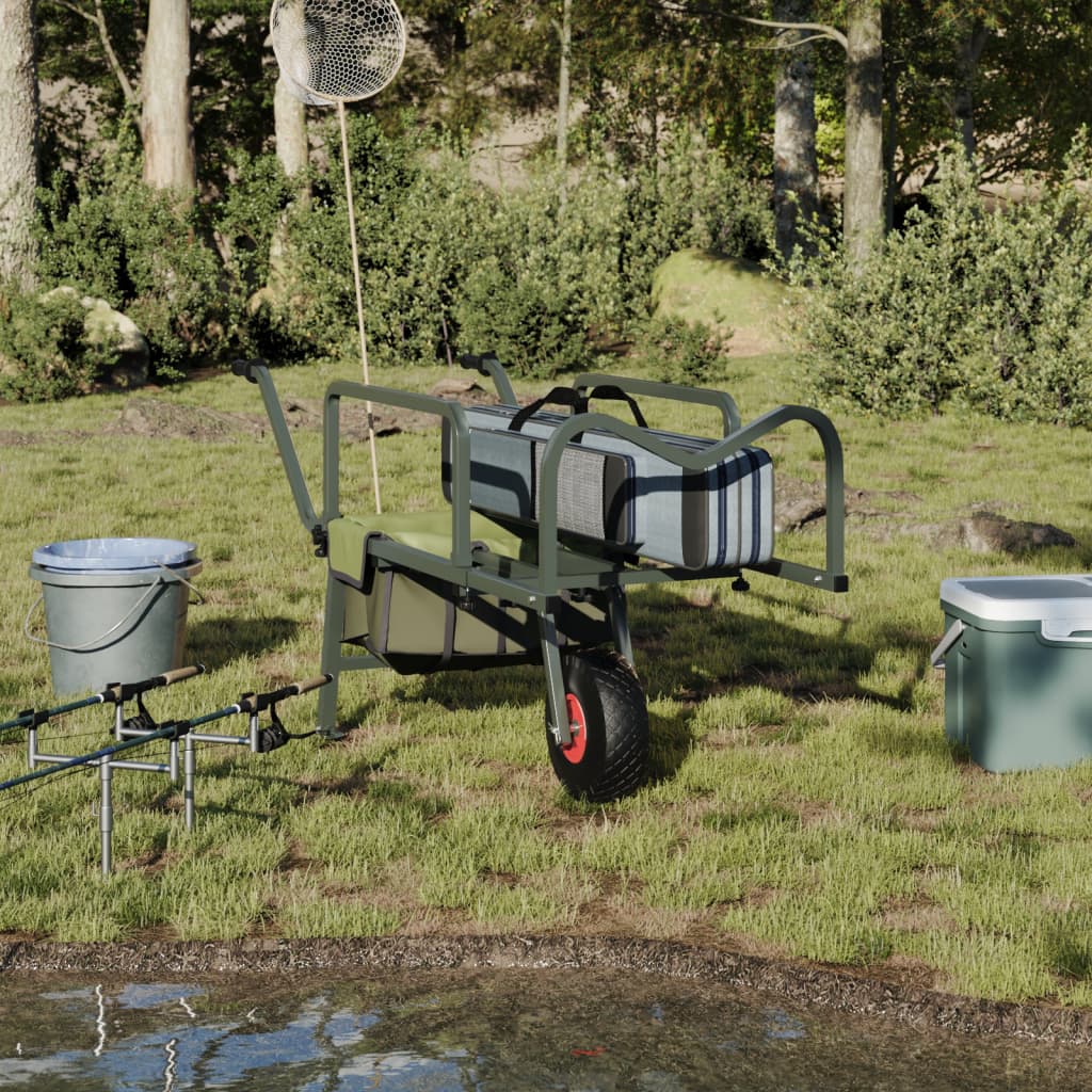 Fishing trolley with wheel, green, steel