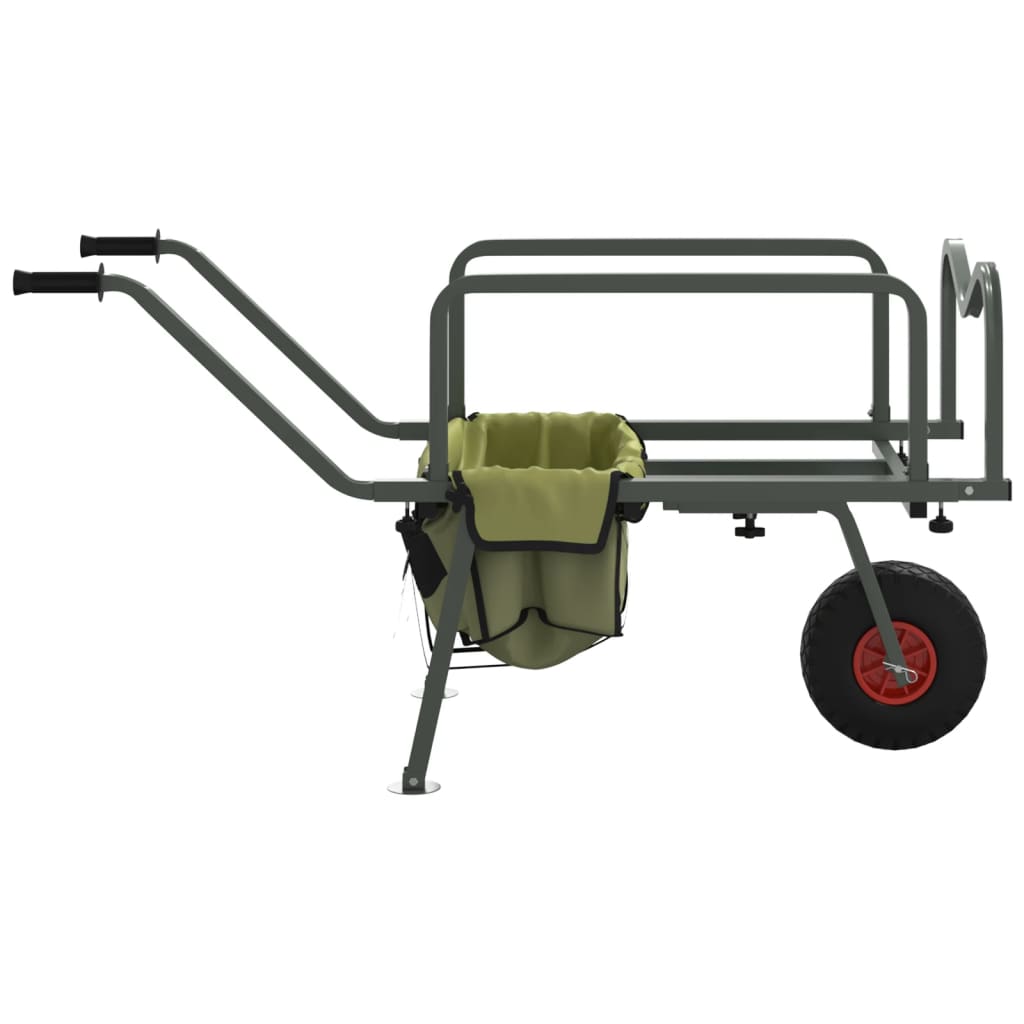 Fishing trolley with wheel, green, steel