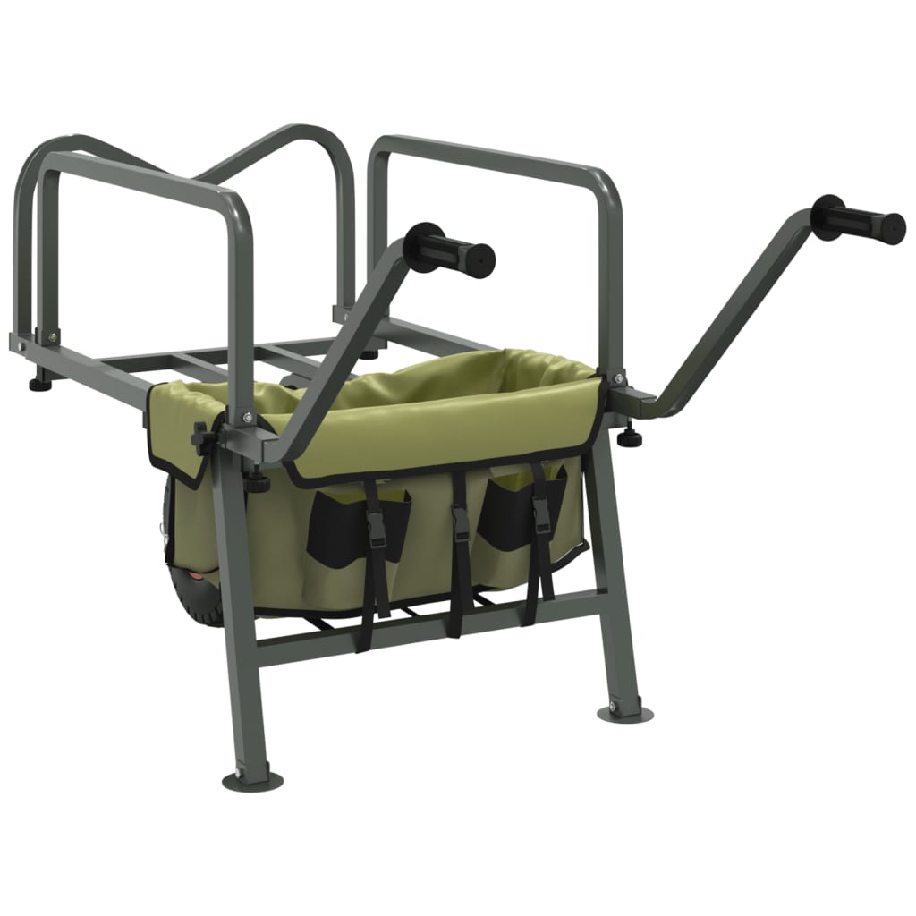Fishing trolley with wheel, green, steel