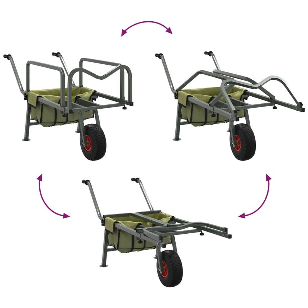 Fishing trolley with wheel, green, steel