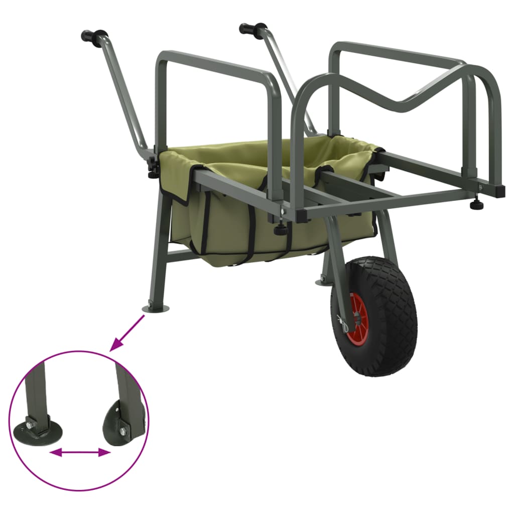 Fishing trolley with wheel, green, steel