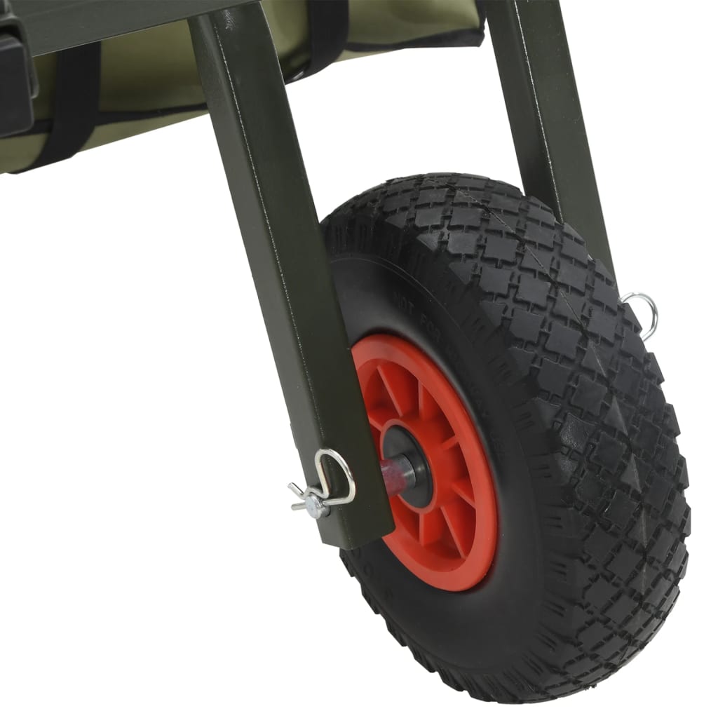 Fishing trolley with wheel, green, steel