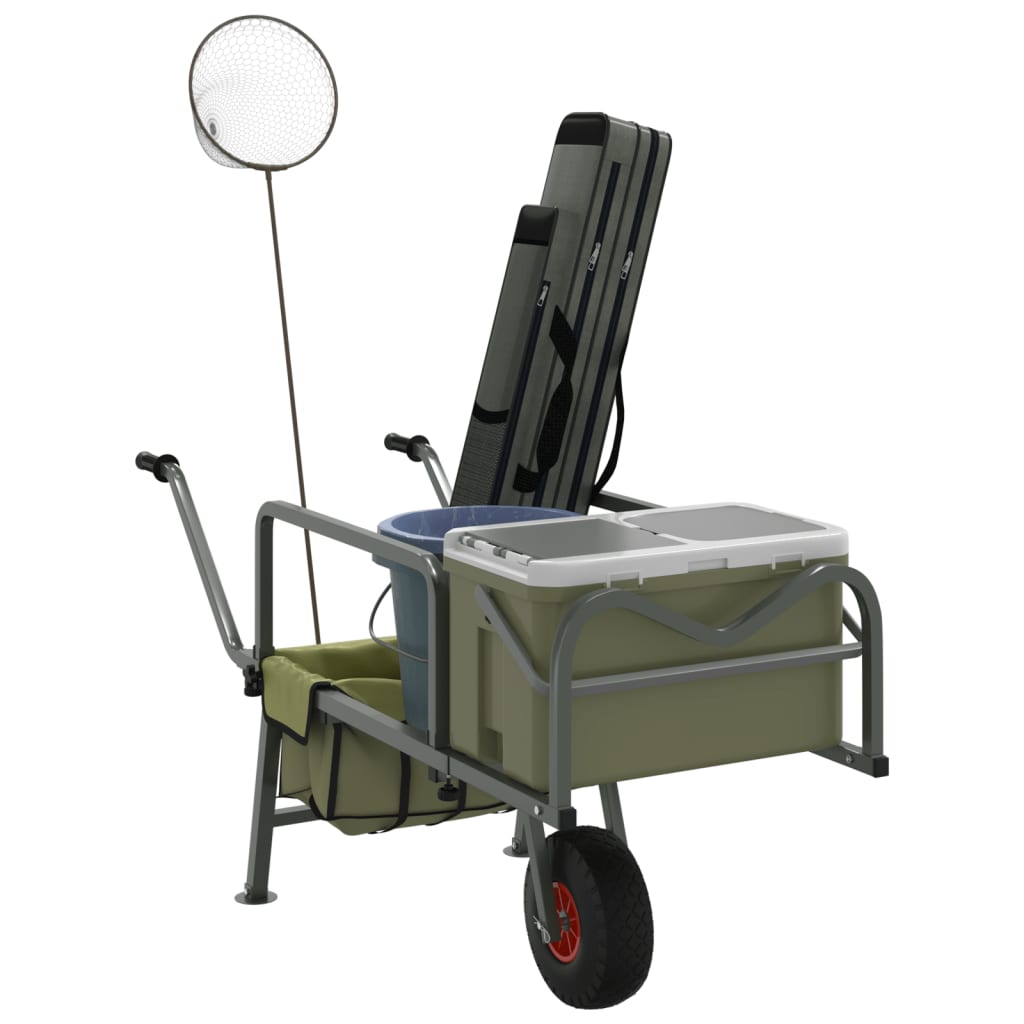 Fishing trolley with wheel, green, steel