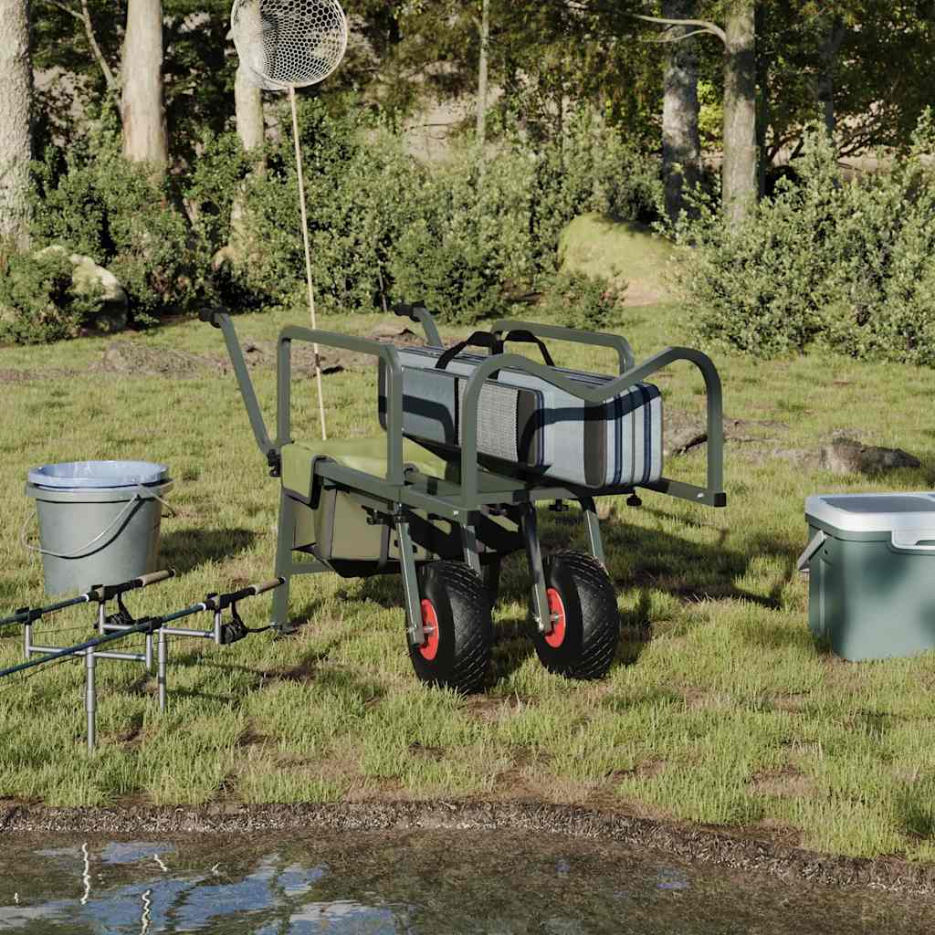 Fishing trolley with 2 wheels, green, steel