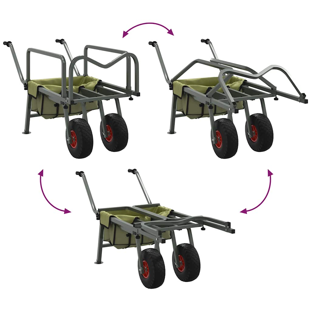 Fishing trolley with 2 wheels, green, steel