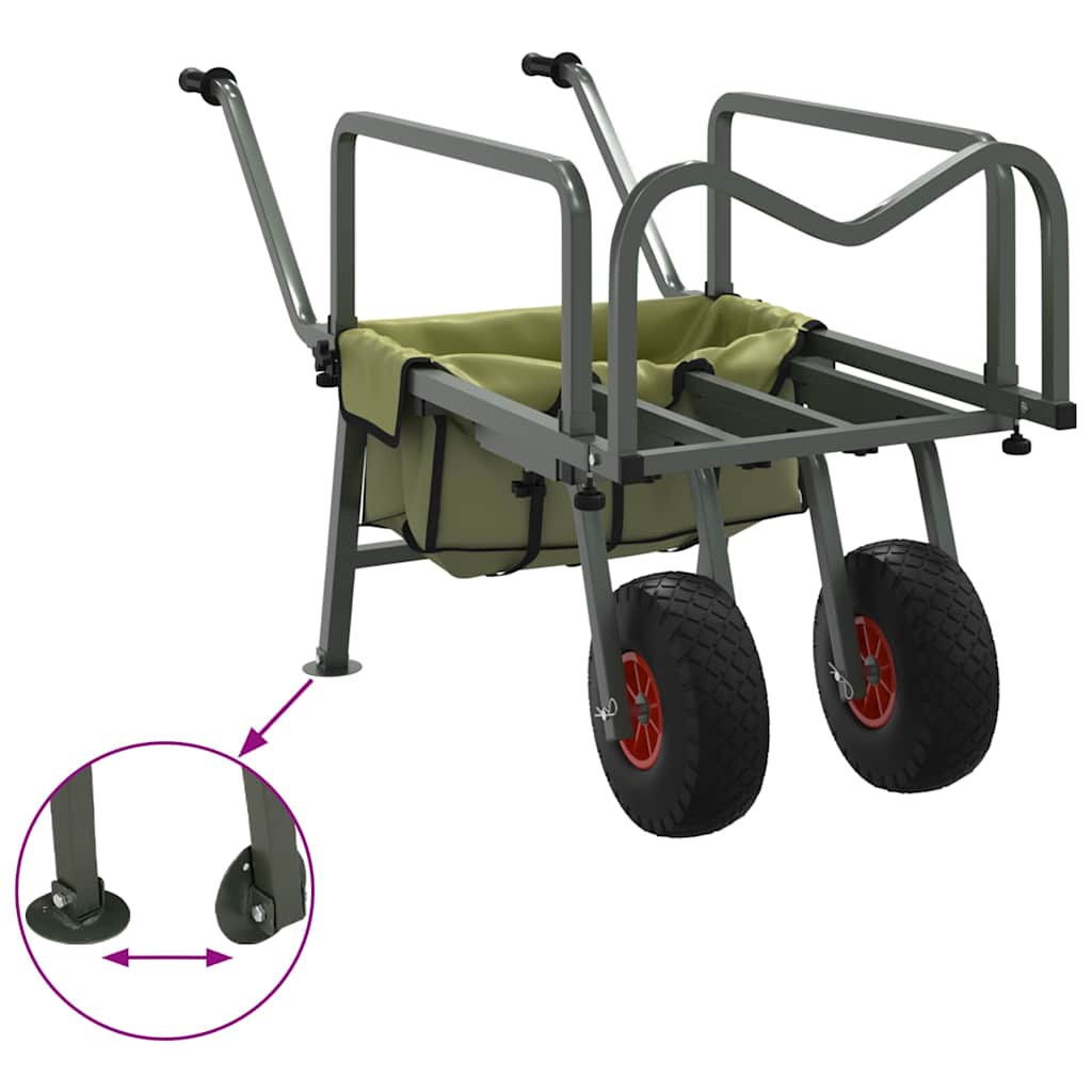 Fishing trolley with 2 wheels, green, steel