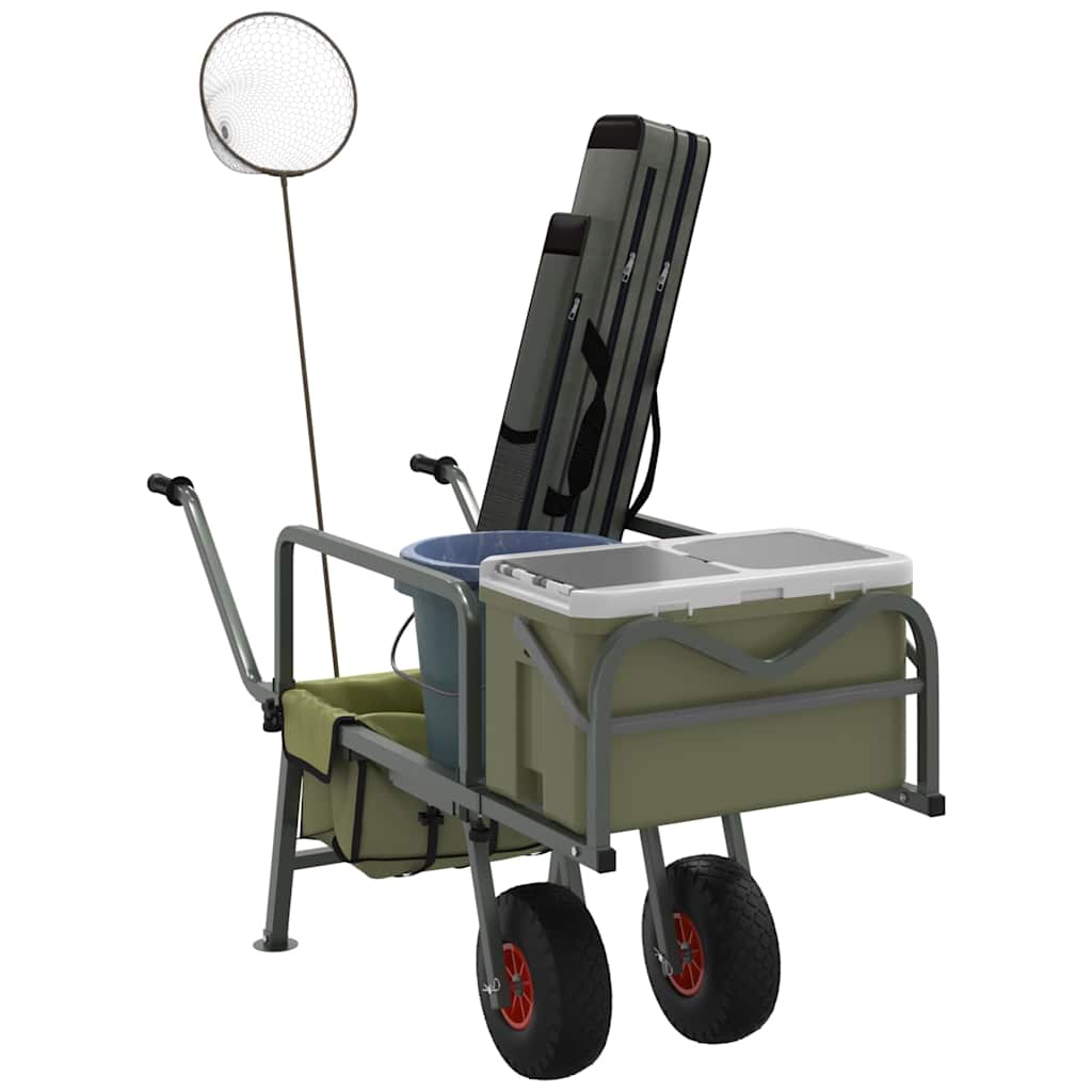 Fishing trolley with 2 wheels, green, steel