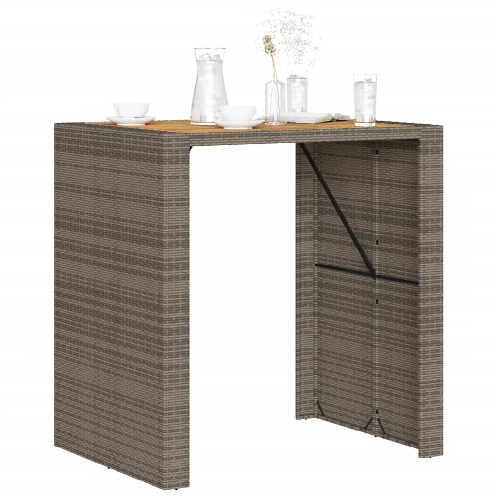 Table with acacia top, gray, 105x80x110cm, PE rattan