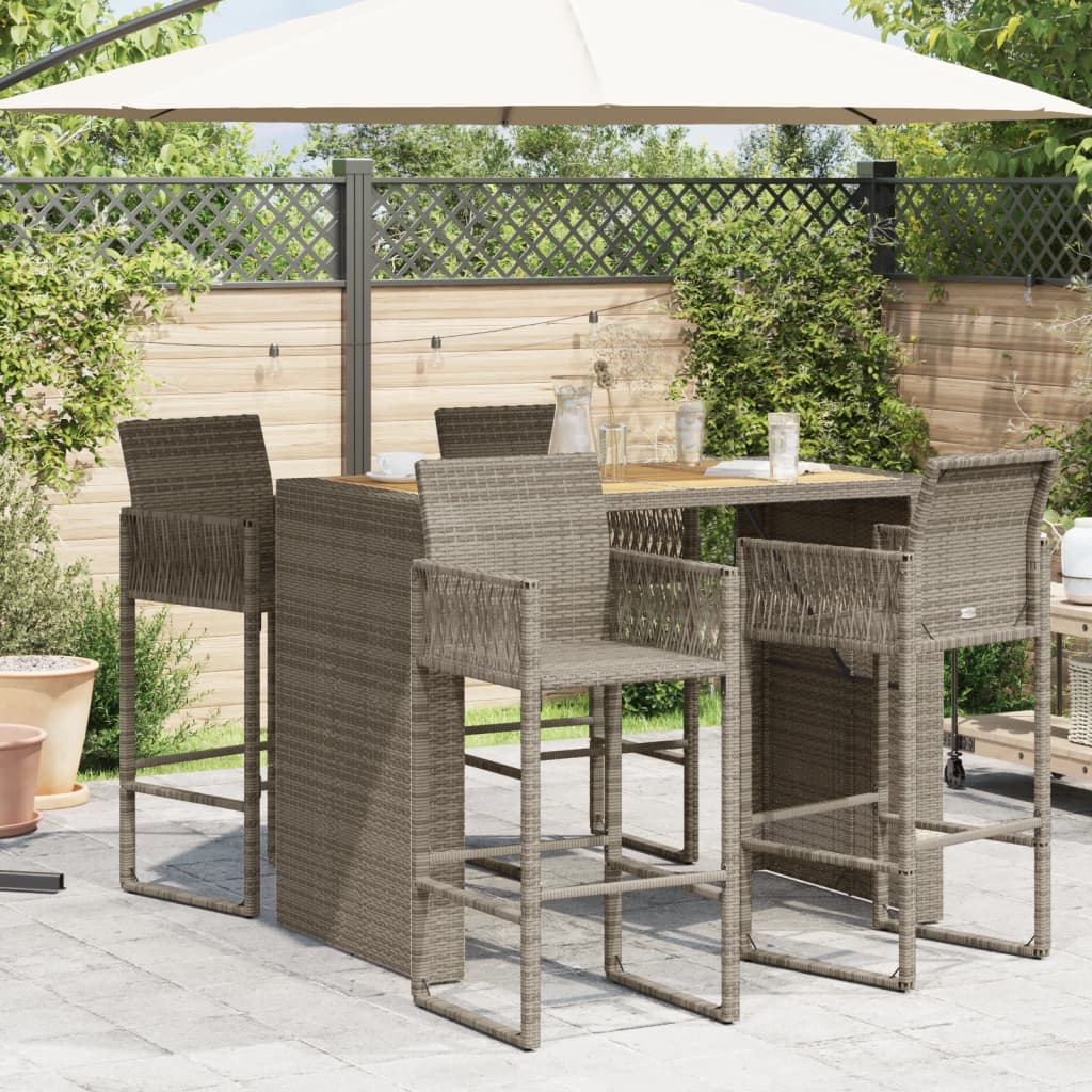 Table with acacia top, grey, 145x80x110cm, PE rattan