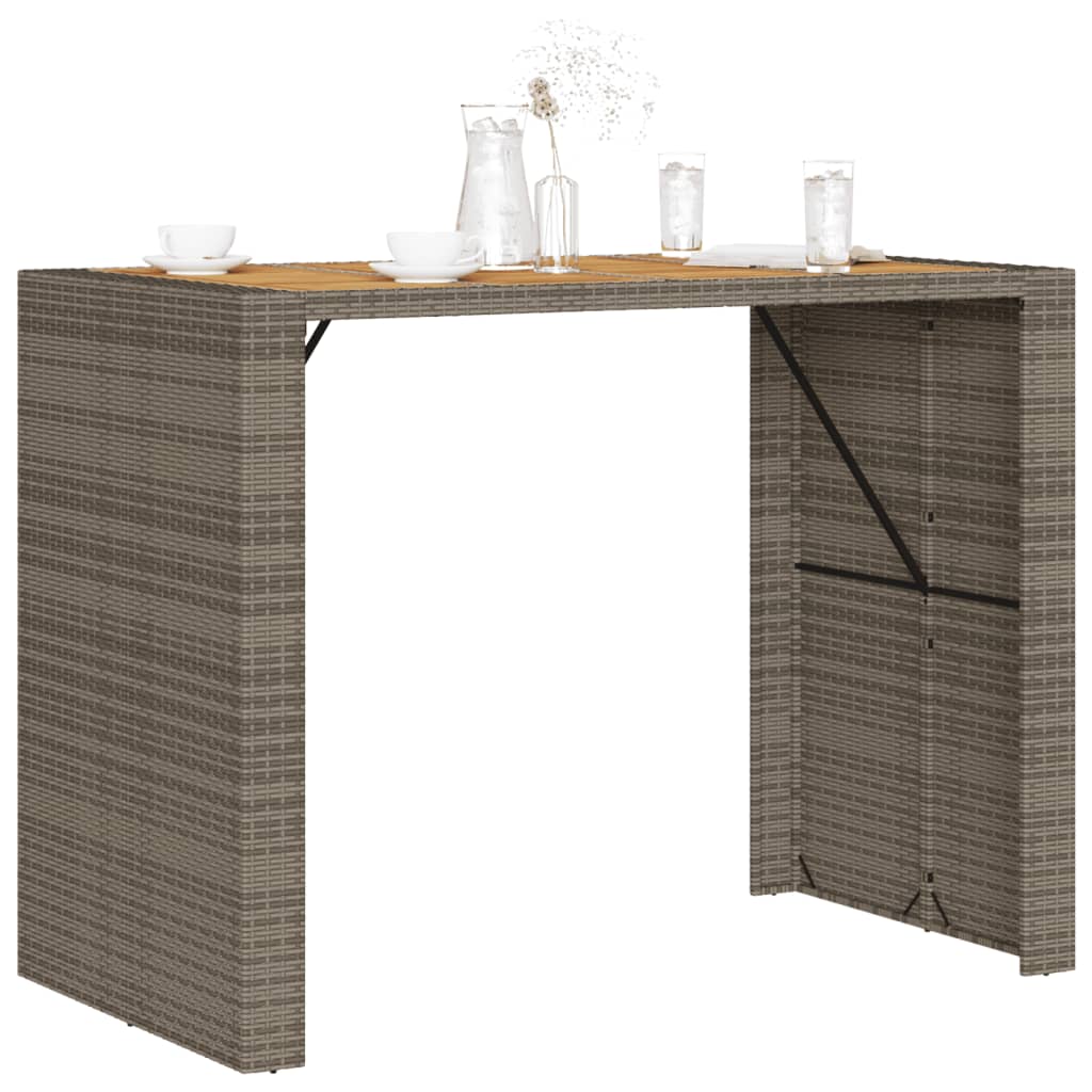 Table with acacia top, grey, 145x80x110cm, PE rattan