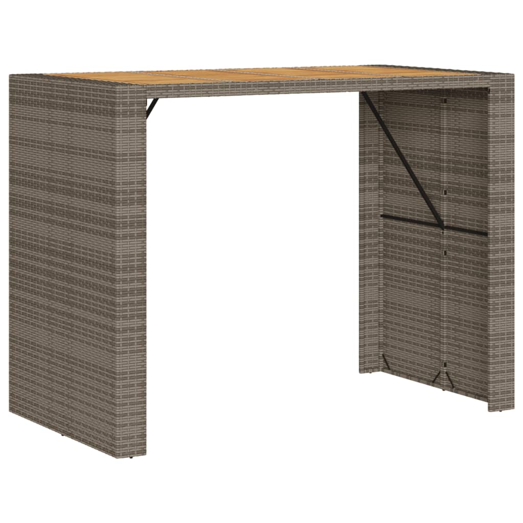 Table with acacia top, grey, 145x80x110cm, PE rattan
