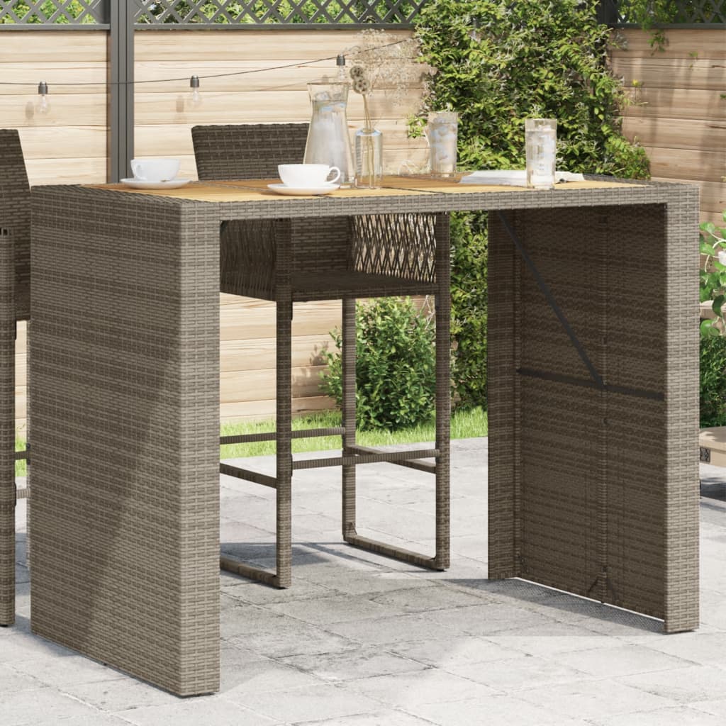 Table with acacia top, grey, 145x80x110cm, PE rattan