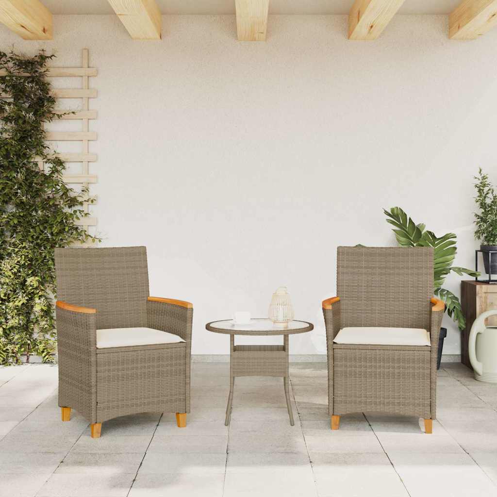 Dārza krēsli ar spilveniem, 2 gab., smilšu krāsas, poliuretāna rotangpalma/koks