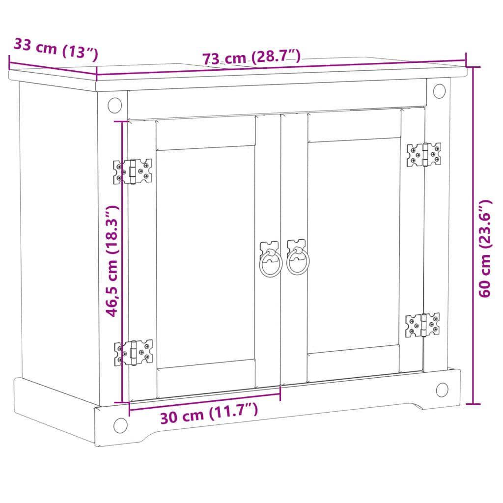 Bathroom cabinet for washbasin Corona, 73x33x60cm, solid pine