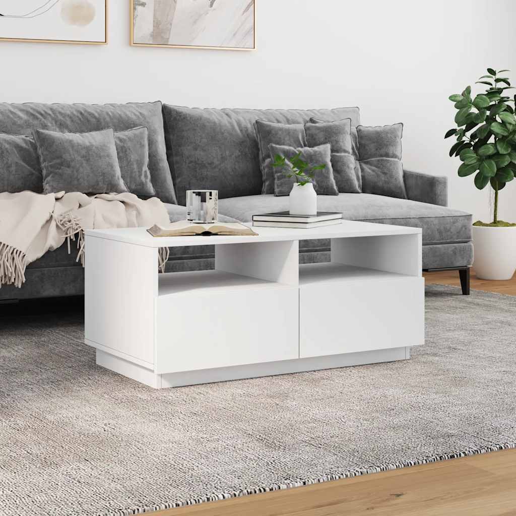 Coffee table with LED lights, white, 90x49x40cm