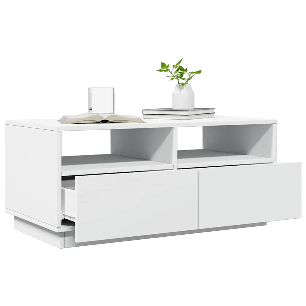 Coffee table with LED lights, white, 90x49x40cm