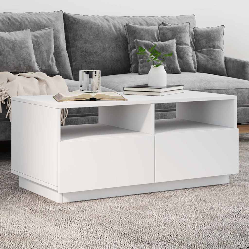 Coffee table with LED lights, white, 90x49x40cm