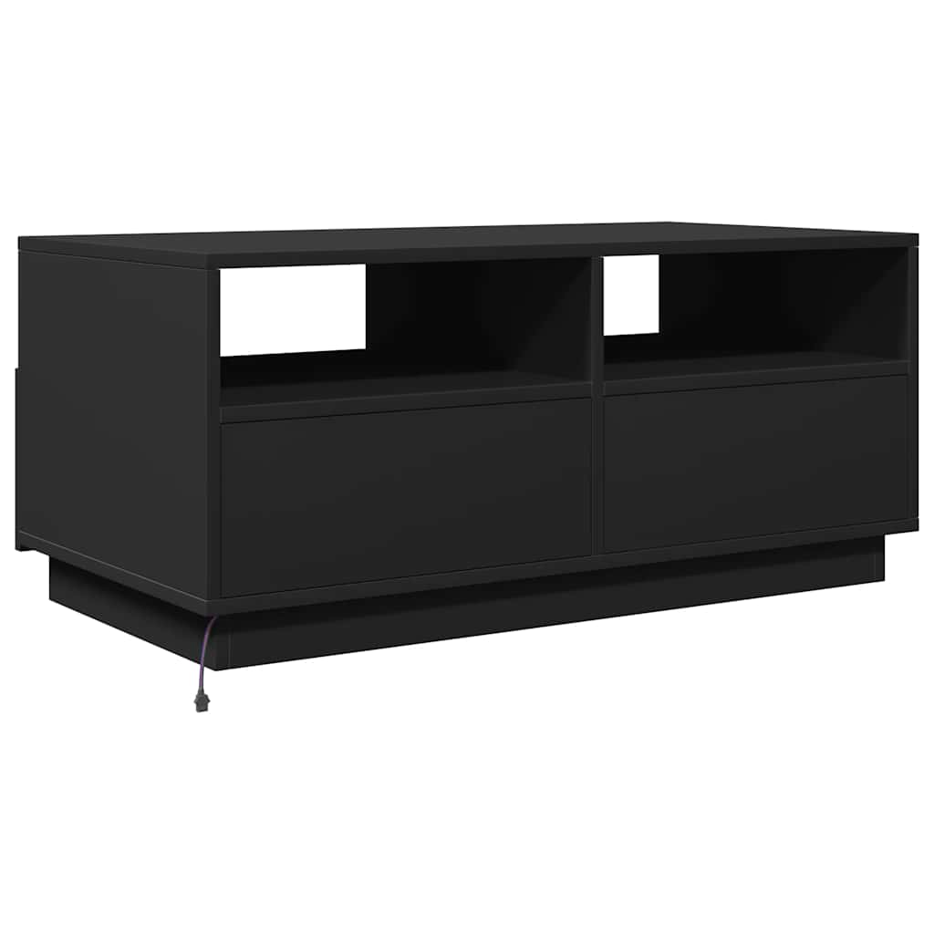 Kavos staliukas su LED lemputėmis, juodos spalvos, 90x49x40cm