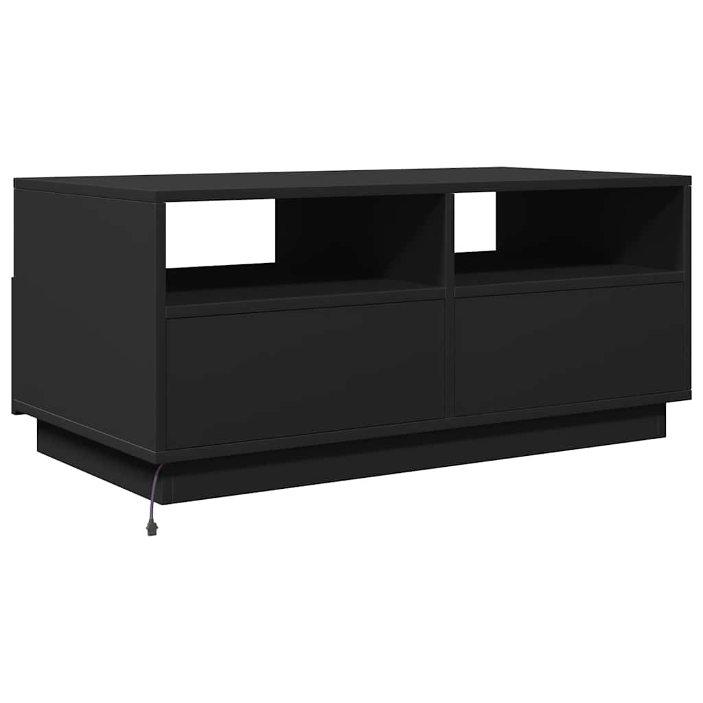 Kavos staliukas su LED lemputėmis, juodos spalvos, 90x49x40cm