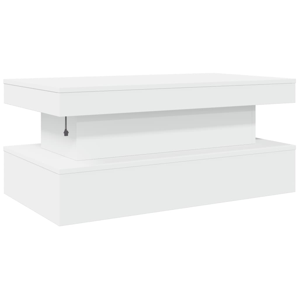 Kavos staliukas su LED lemputėmis, baltos spalvos, 90x50x40cm