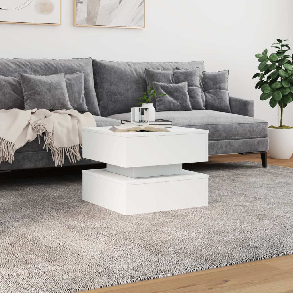 LED Coffee Table, White, 50x50x40cm