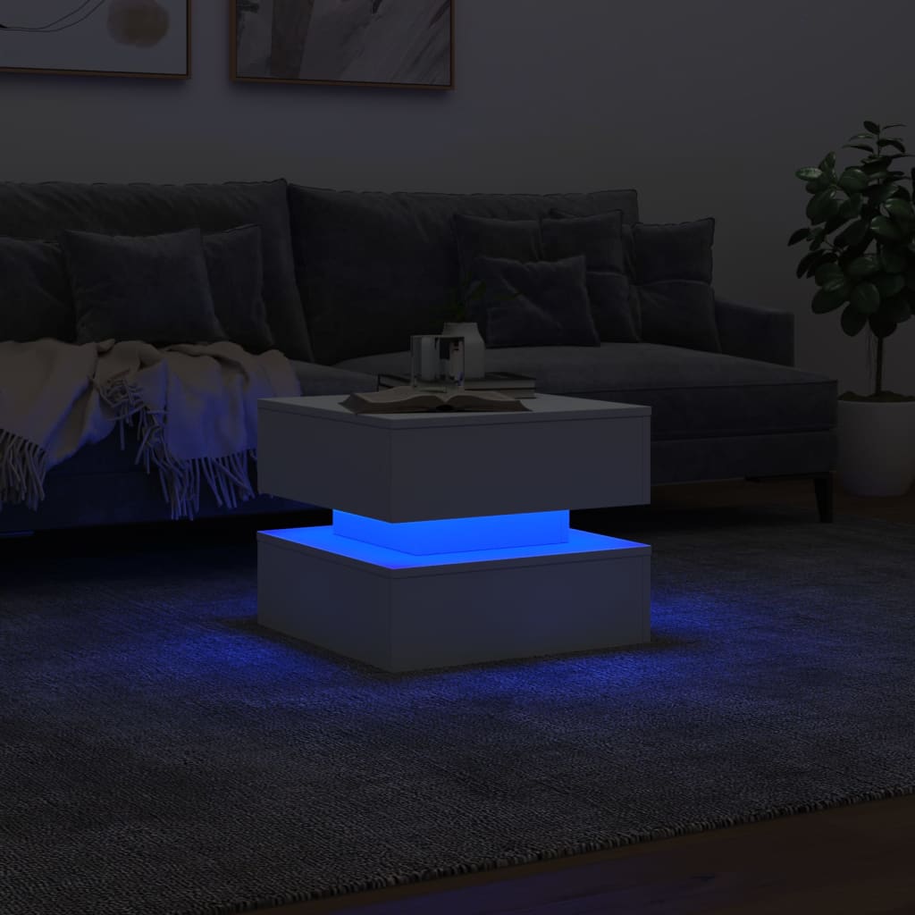 LED Coffee Table, White, 50x50x40cm