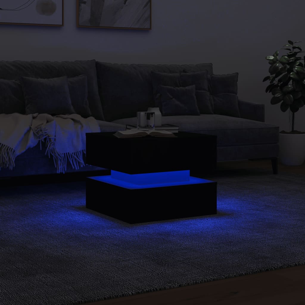 Kavos staliukas su LED lemputėmis, juodos spalvos, 50x50x40cm