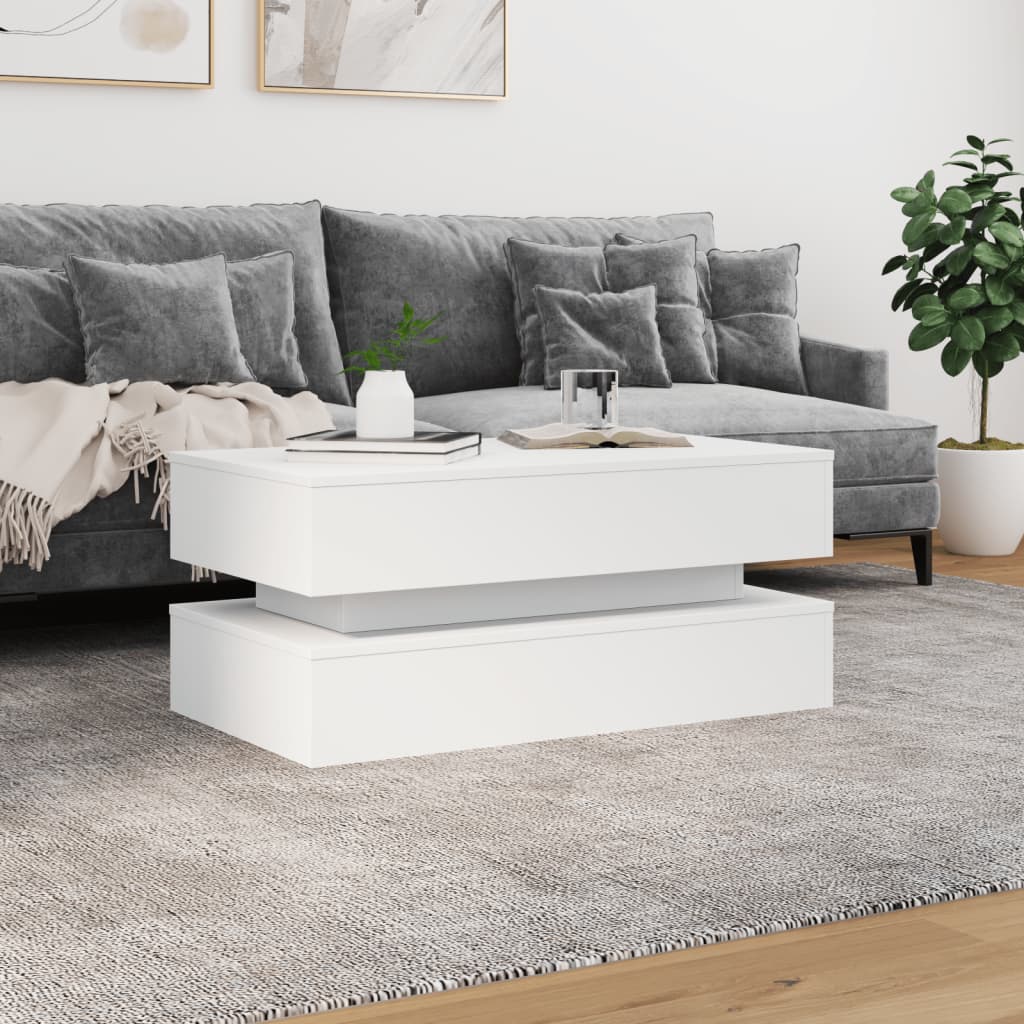Kafijas galdiņš ar LED apgaismojumu, balts, 90x50x40cm