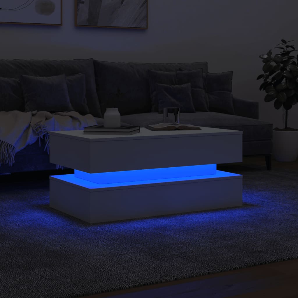Kafijas galdiņš ar LED apgaismojumu, balts, 90x50x40cm