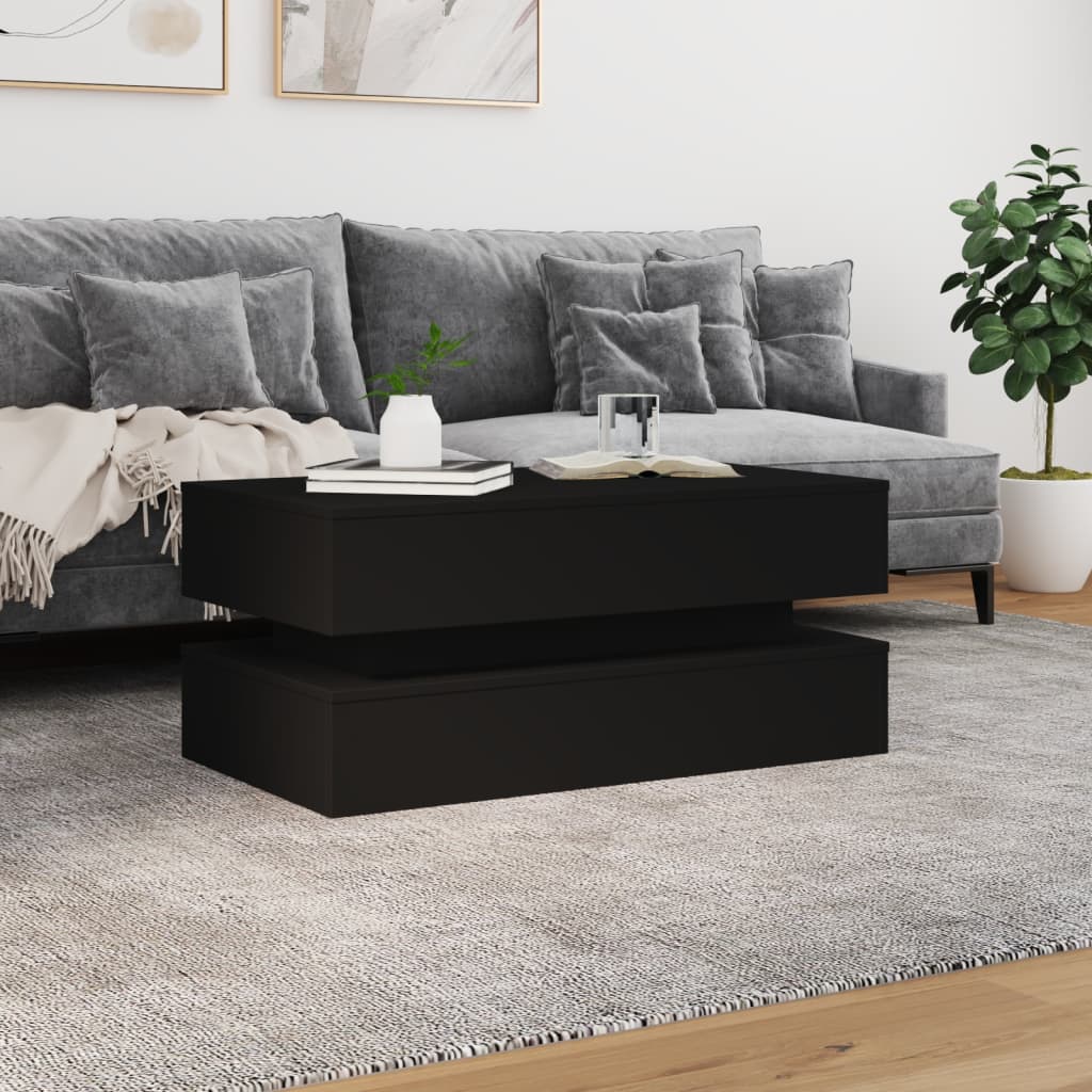 Kafijas galdiņš ar LED gaismām, melns, 90x50x40cm