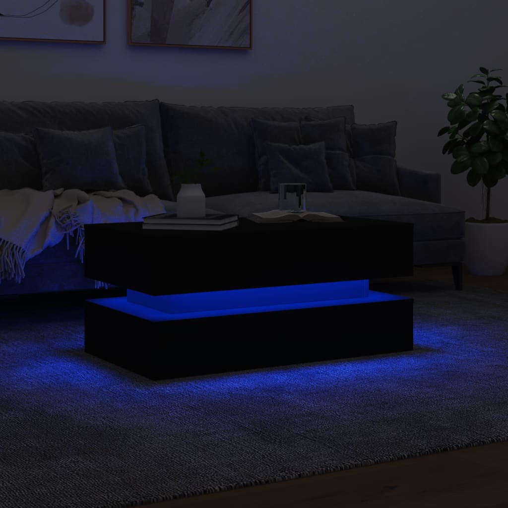 Kafijas galdiņš ar LED gaismām, melns, 90x50x40cm
