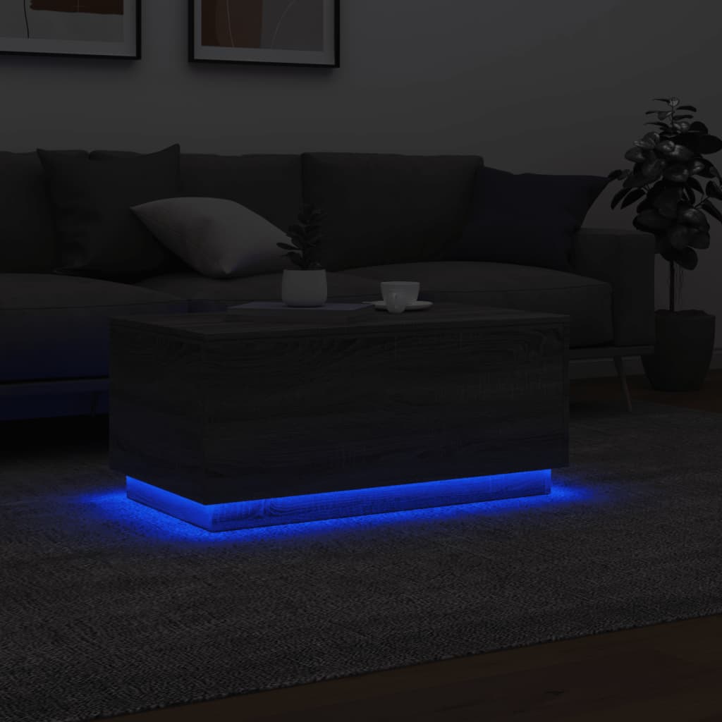 Kavos staliukas su LED lemputėmis, pilkas ąžuolo, 90x50x40cm