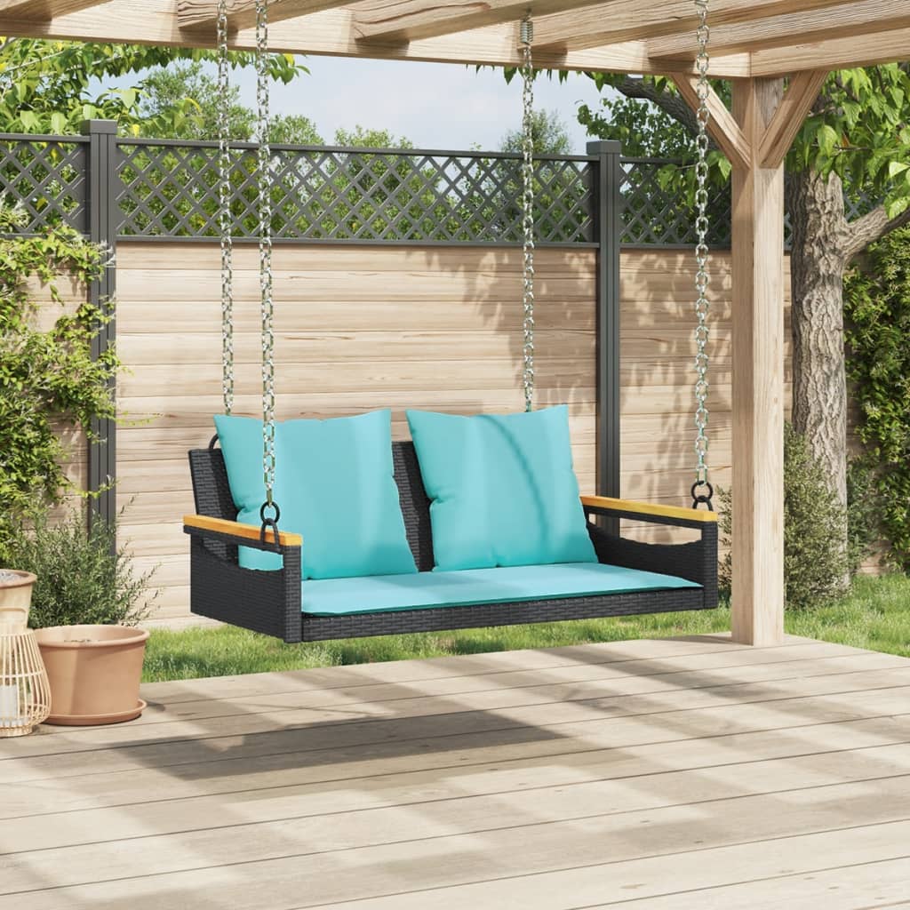 Swing bench with cushions, black, 109x62x40cm, rattan