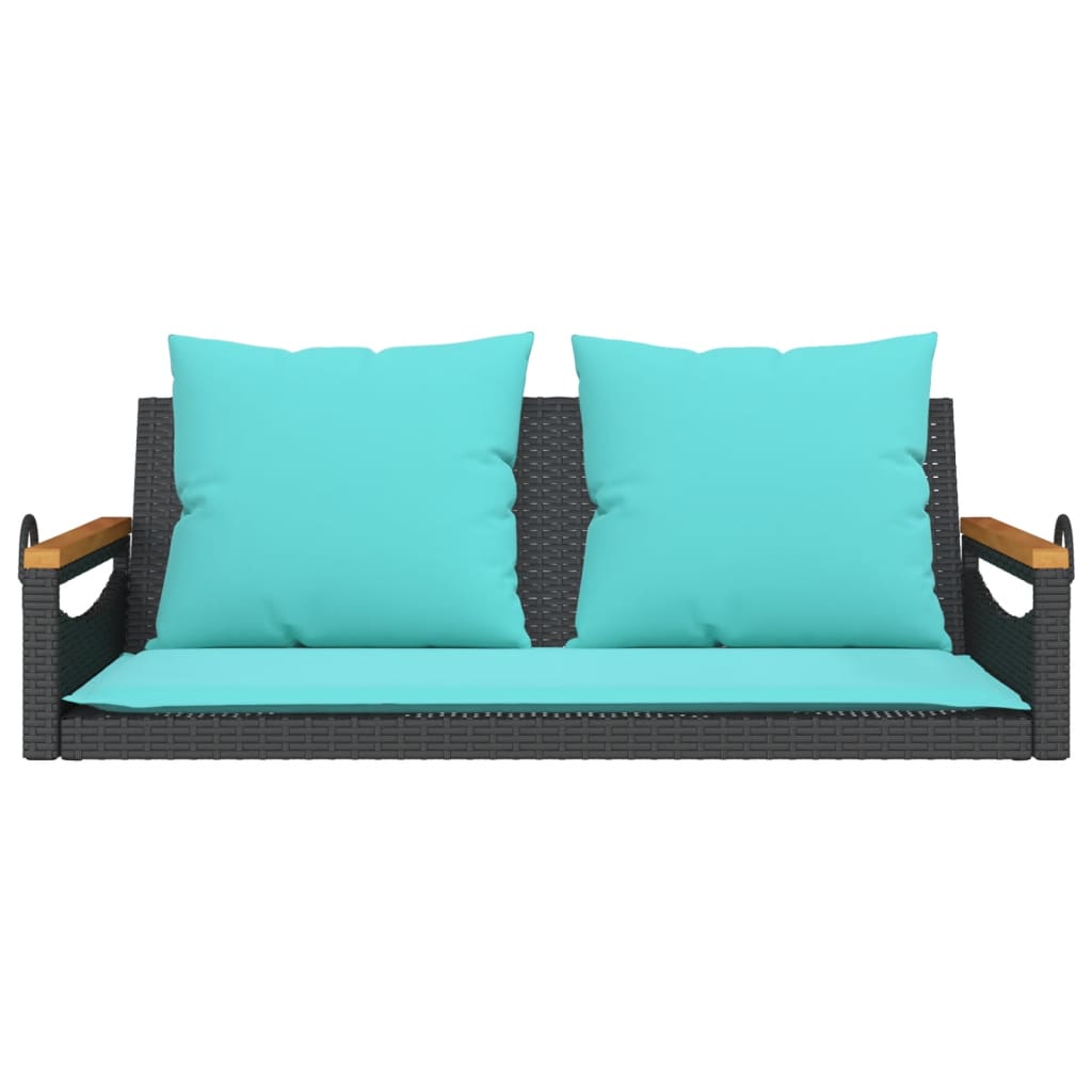 Swing bench with cushions, black, 109x62x40cm, rattan