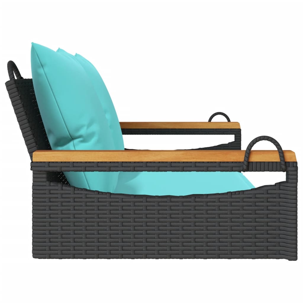 Swing bench with cushions, black, 109x62x40cm, rattan