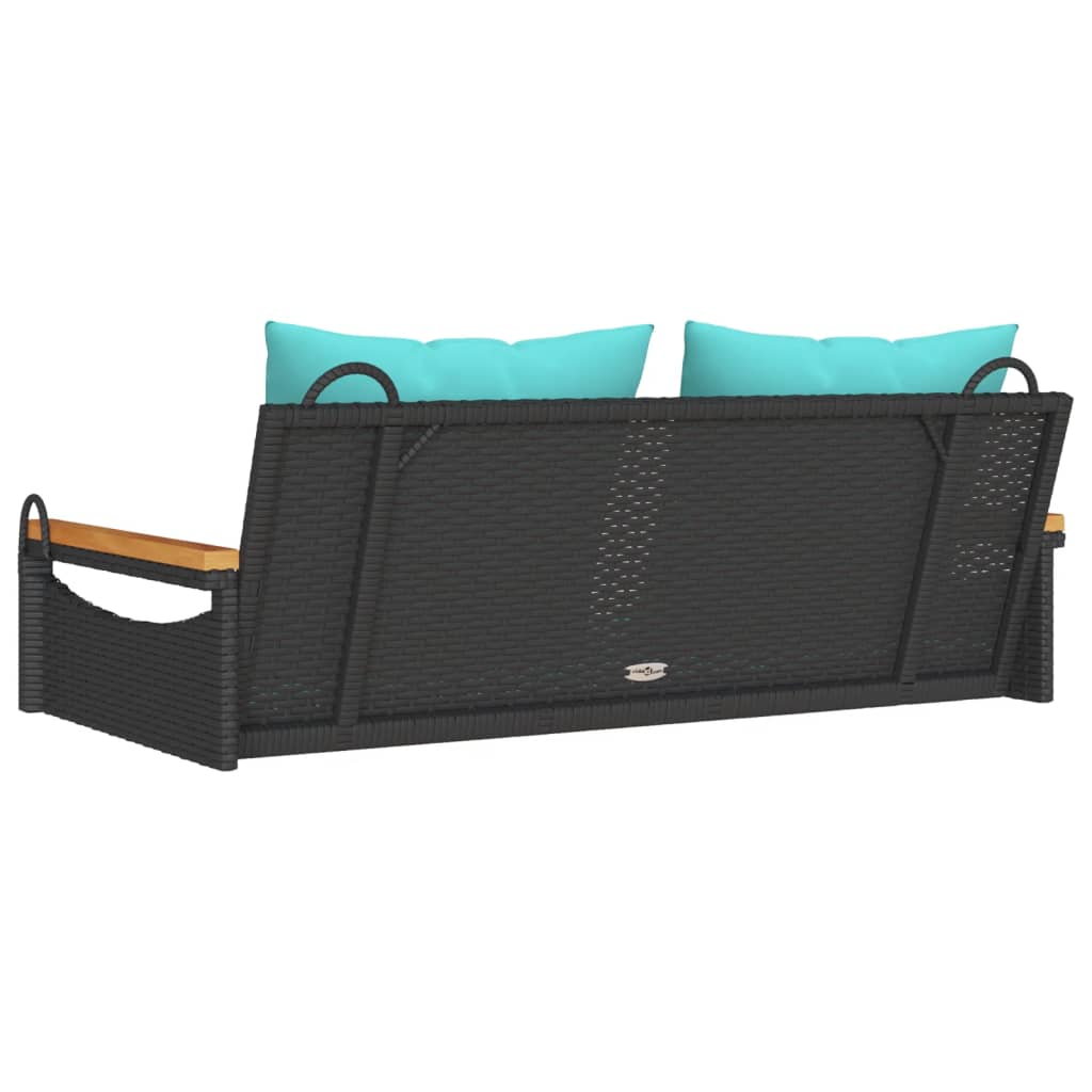 Swing bench with cushions, black, 109x62x40cm, rattan