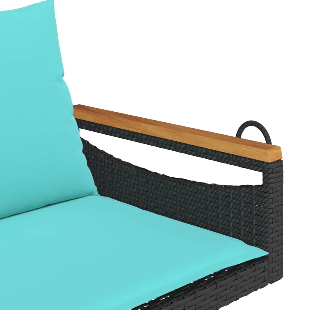 Swing bench with cushions, black, 109x62x40cm, rattan